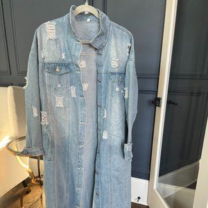 Womens Distressed Trench Denim Jacket